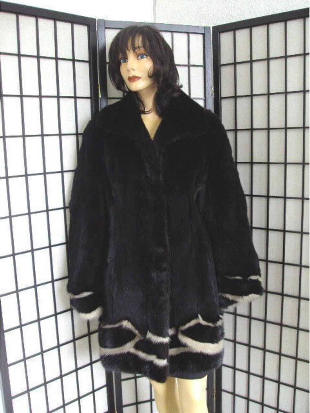 SHOWROOM NEW SHEARED BLACK WALLABY KANGAROO & MINK FUR JACKET COAT WOMEN SIZE 8